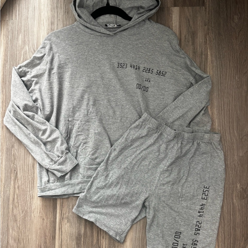 Gray Hoodie and Shorts Set